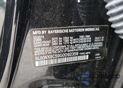 2016 BMW X3 xDrive28I from USA, damaged, VIN 5UXWX9C59G0D92358